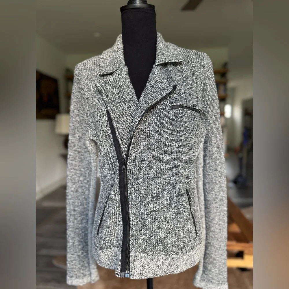 Rag & Bone tweed pattern knitted Moto jacket ; size L - Picture 2 of 13